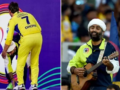 Pictures Of Arijit Singh Touching MS Dhoni's Feet During IPL 2023 Opening Ceremony Go Viral
