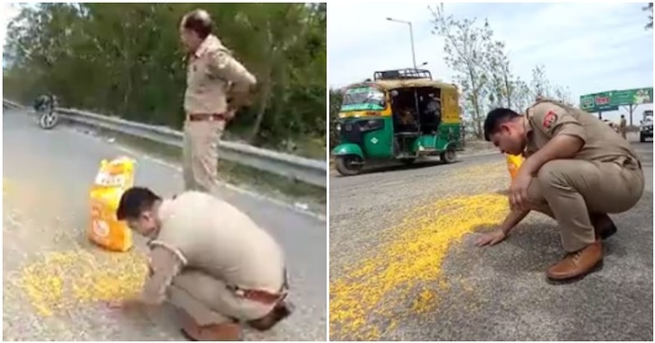 viral video UP Police helps elderly collect dal 