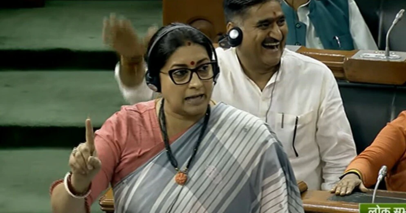 No Confidence Motion Smriti Irani Hits Back At Rahul Gandhi For ‘bharat Matas Death” Remark 7907