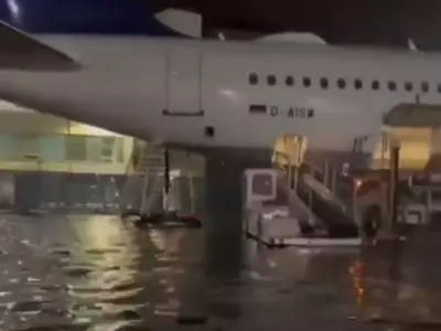 Air Traffic Suspended At Frankfurt Airport After Flooding Following A Storm