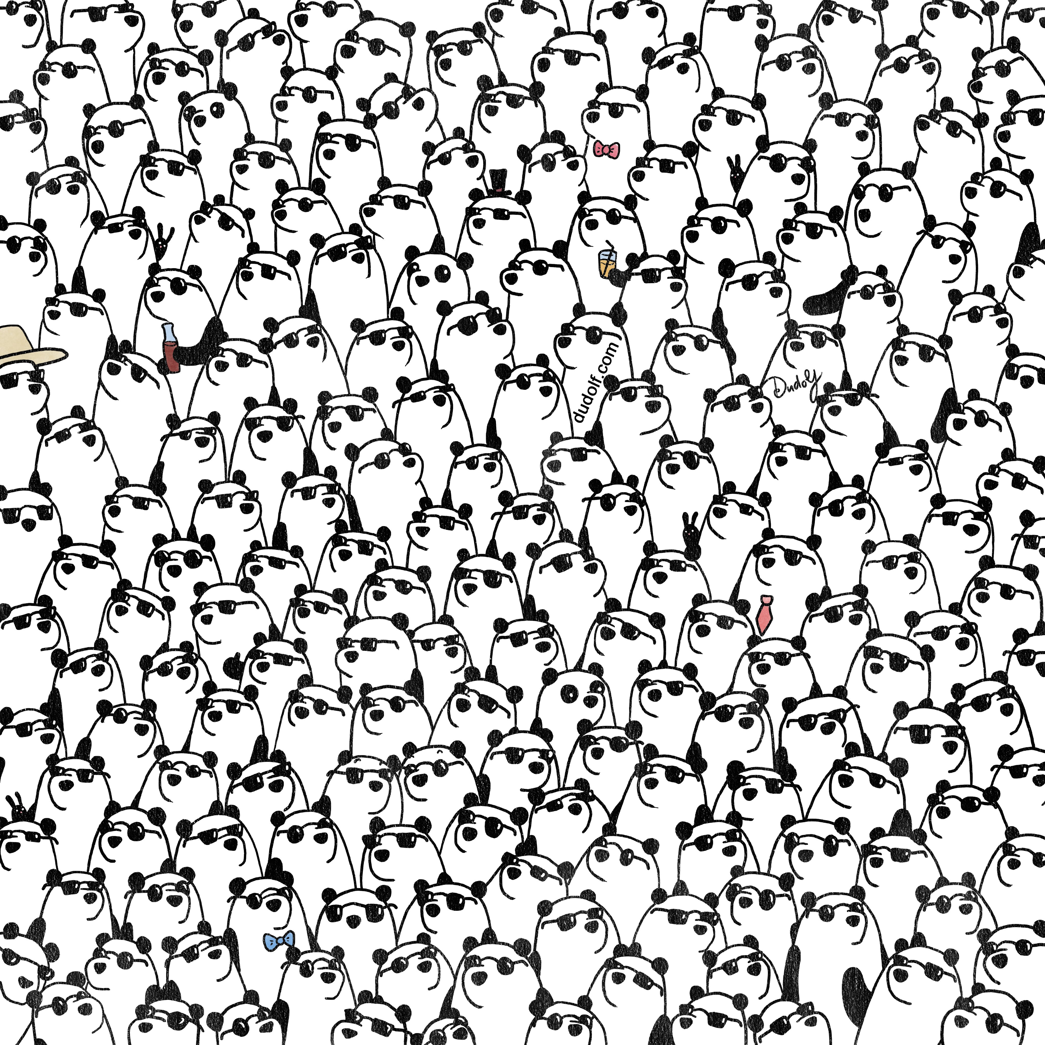 Try To Find The Three Pandas In 30 Seconds Without Sunglasses In This Optical Illusion