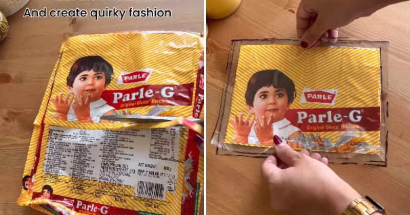 A woman recycled a Parle-g packet and turned it into a crossbody bag, and netizens loved it