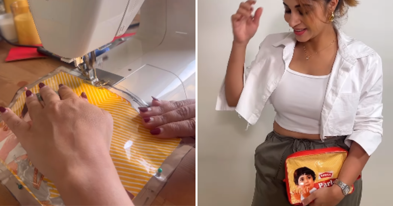 A woman recycled a Parle-g packet and turned it into a crossbody bag, and netizens loved it