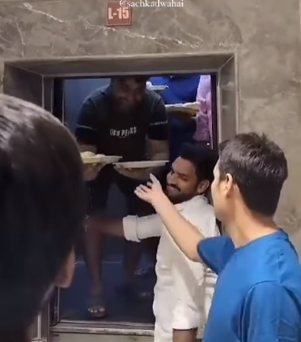 Online video shows family trapped in elevator with Chole Bhature dishes