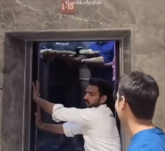 Online video shows family trapped in elevator with Chole Bhature dishes