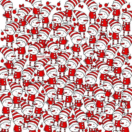 Find The 3 Candy Canes Among The Snow Elves In This Optical Illusion