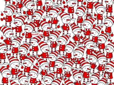 Find The 3 Candy Canes Among The Snow Elves In This Optical Illusion