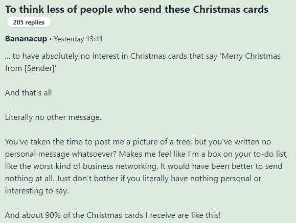 In scathing critique of traditional Christmas cards, woman claims most people use the same method year after year