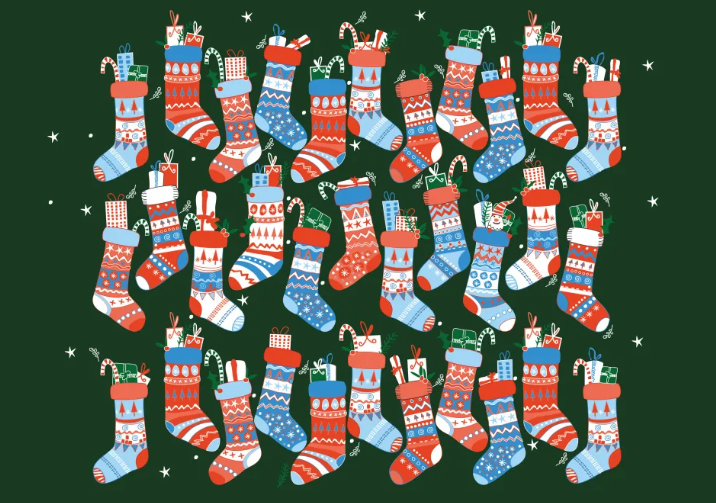 Find mini Santa Claus with carefully hung stockings this Christmas in this optical illusion