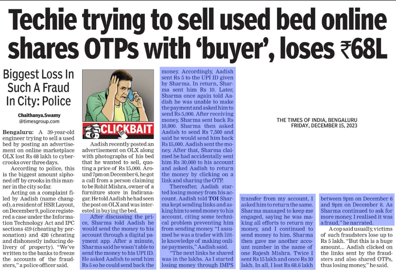 OLX Bed Scam Causes Bengaluru Techie To Lose Rs 68 Lakh