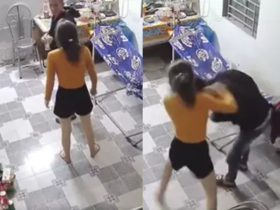 Woman Punches And Kicks Husband After He Returns Home Late