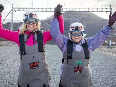 85-Year-Old Enjoys The World's Fastest Zipline Ride With Her Daughter