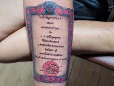 Thai Man Gets Marriage Certificate Tattoo