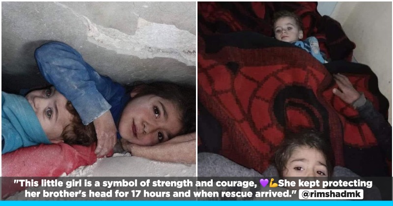 7 Year Old Girl Protects Brother Under Rubble In A Heartbreaking Photograph 