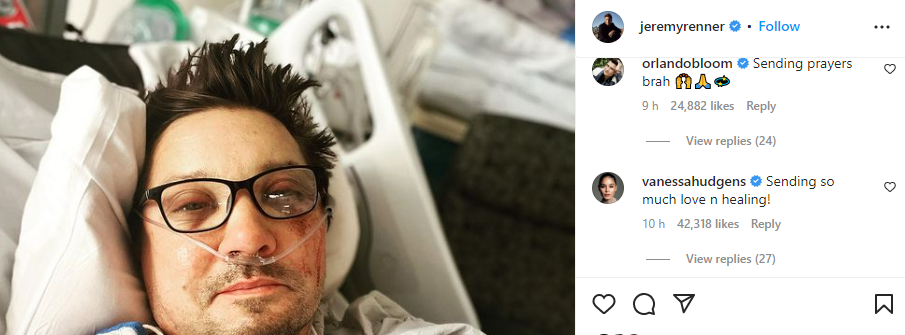 Celebs Send Love To Jeremy Renner As He Shares First Pic From Hospital ...