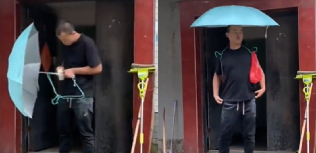 Man Uses Hack To Make Hold-Free Umbrella In Viral Video