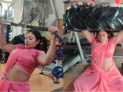 lady exercising in a saree