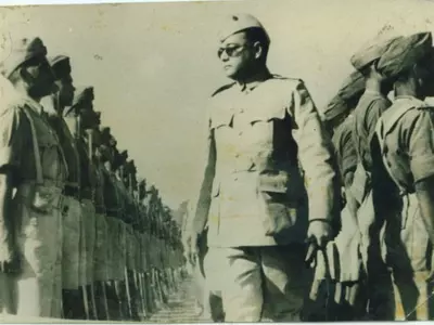 Bose reviewing the troops of Azad Hind Fauj/ Indiatimes