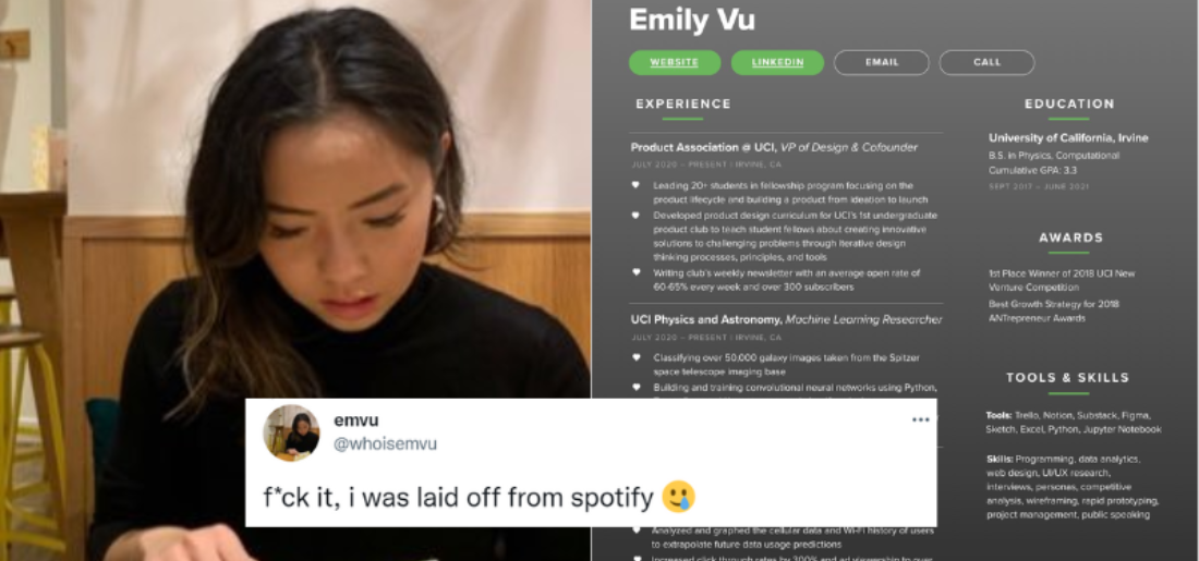 Girl With Spotify Themed Resume Now Laid Off