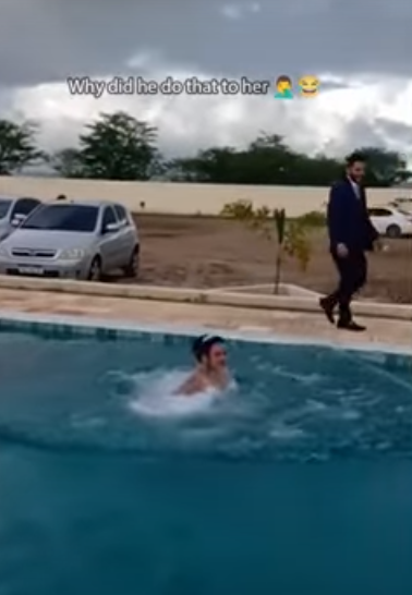 Groom's Wedding Prank Lets Wife Jump In Pool Alone