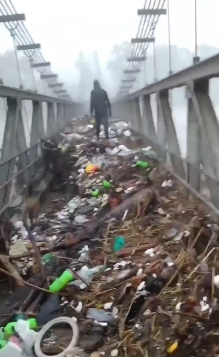 Himachal Pradesh bridge covered in plastic debris after flooding
