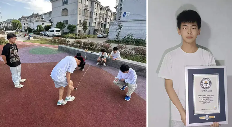 Teen A Boy Shatters A 10-year Record By Doing 374 Skips In One Minute