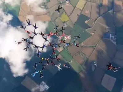 This Video Shows 41 Skydivers Setting A British Record For The Largest Sequence Of Skydivers In A Single Formation