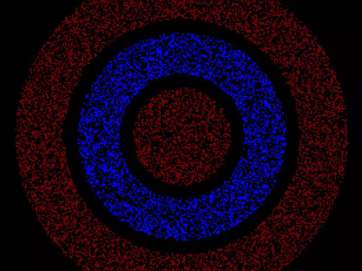 Which Circle Stands Out The Most In This Optical Illusion, Red Or Blue