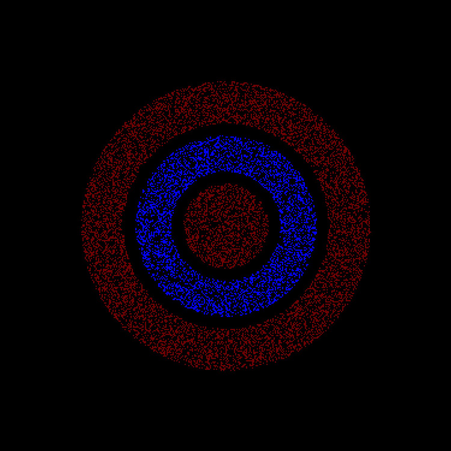 Which circle stands out more in this optical illusion, red or blue?