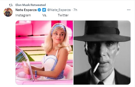 Elon Musk Shares Meme Showing Instagram As Barbie & Twitter As Oppenheimer
