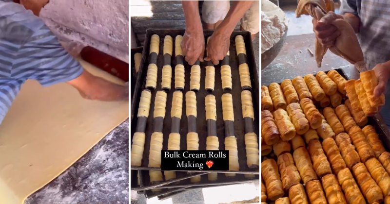 An epic video of how cream rolls are made