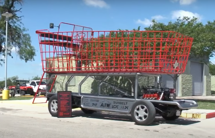 Man drives supermarket trolley truck on highway