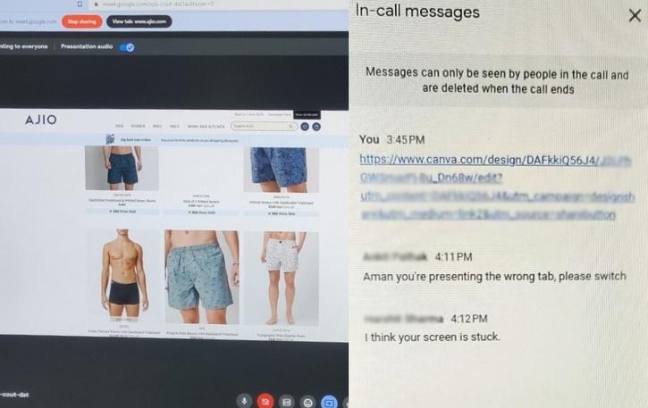 Man presents underwear shopping site during office meeting