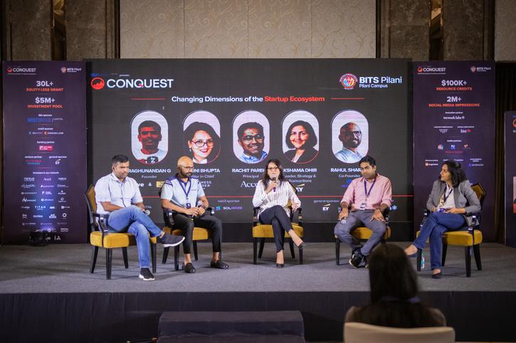 Panel discussion with Raghunandan G (Founder, Zolve & Safe Taxi), Rahul Sharma (Co-Founder, Zetwerk), Rachit Parekh (Director, Accel), Kshama Dhir (Leader-Strategy, EY) and Malini Bhupta (Editor-in-Chief,