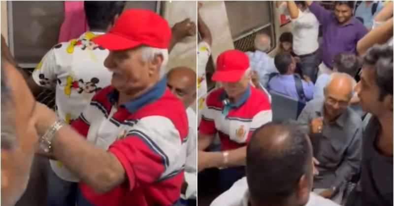 Elderly Mans Dance To O Mere Dil Ke Chain In Mumbai Local Wins Heart