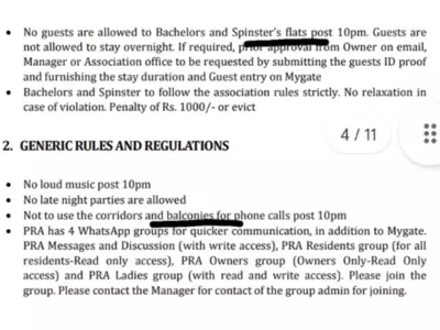 'No guests after 10 pm, else...' Bizarre rules for bachelors living in Bengaluru