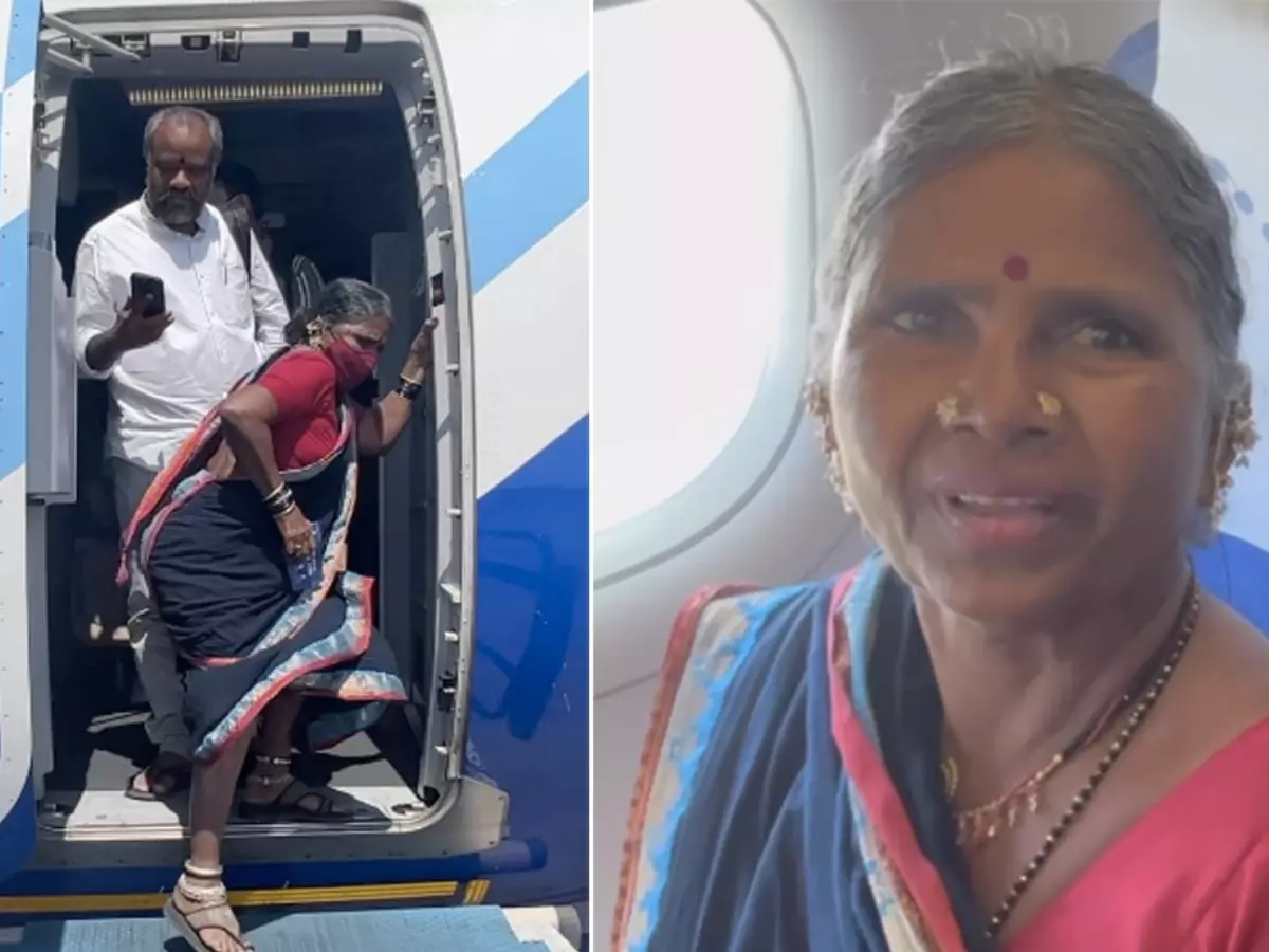 Telangana Farmer-Turned-YouTuber Milkuri Gangavva Flies For The First Time, Video Goes Viral Telangana Farmer-Turned-YouTuber Milkuri Gangavva Flies For The First Time, Video Goes Viral