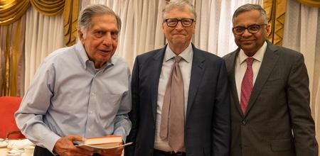 Bill Gates Meets Ratan Tata, Gives A Gift To Him & Tata Group Chairman N Chandrasekaran