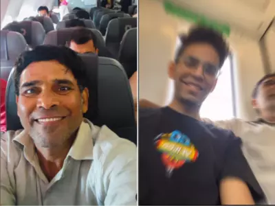 Father-Son Duo Share Emotional Moment As Man Boards Plane For The First Time