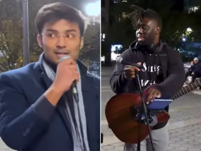 Indian Tourist and Local Busker Entertain Audiences With ‘Neele Neele Ambar’ in New York City