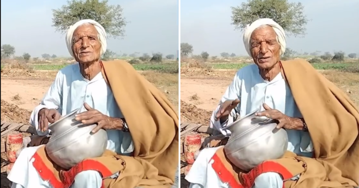 Musician turns a pot into a musical instrument while an old man sings Jida Dil Tut Jaye