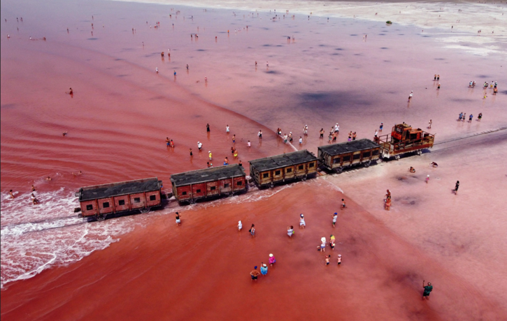 Train Run On Red Colure Lake 