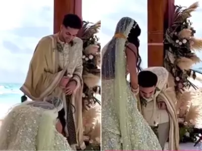 Stepping Towards Equality Bride and Groom Touch Feet, Spreading Joy Online