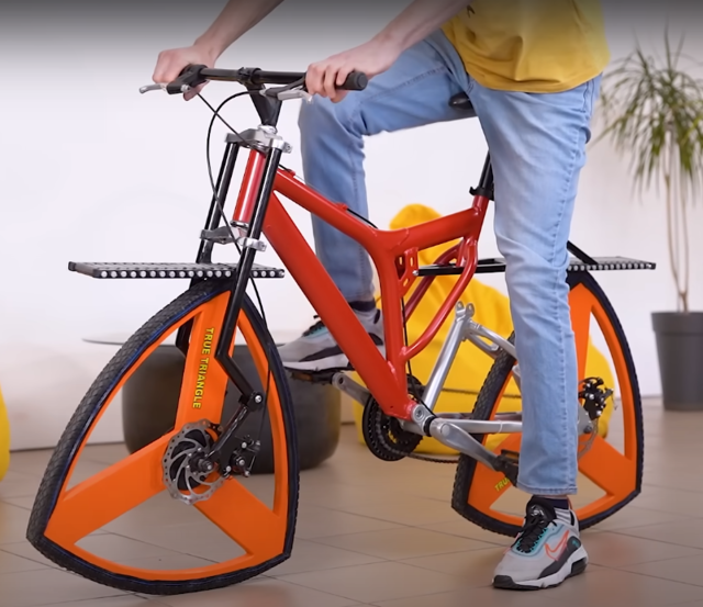 Inventor Makes Triangle-Wheeled Cycle