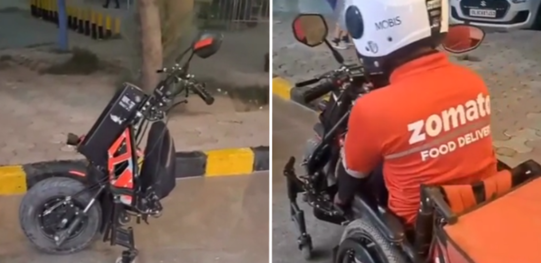 Zomato Delivery Agent Travels By Detachable Motorized Wheelchair