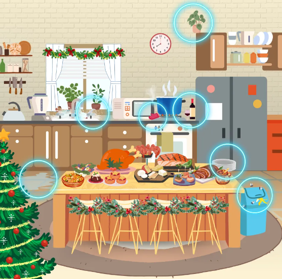 Discover the seven kitchen dangers hidden in a traditional Christmas scene based on this optical illusion