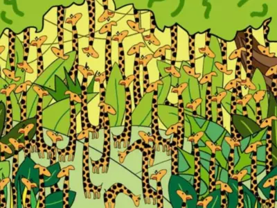 Here Is An Optical Illusion Test, Where You Need To Spot The Sneaky Snake That Is Hiding Amongst The Giraffes.