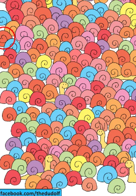 Find the heart hidden among the snails in this optical illusion