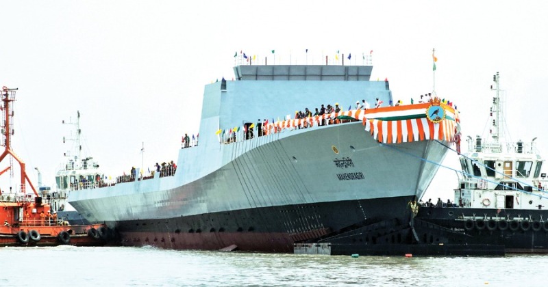 Indian Navy Launches Its Latest Warship - Mahendragiri