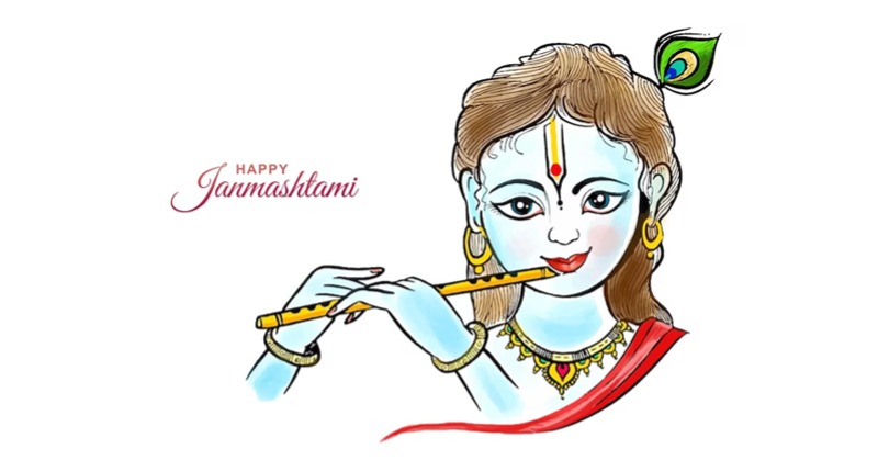 Hand draw sketch lord krishna in happy janmashtami festival card background  9967554 Vector Art at Vecteezy